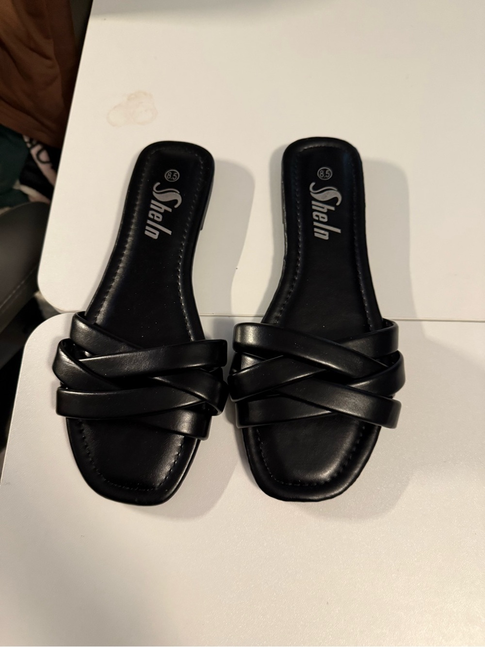 SHEIN Black Braided Strap Slide Sandals